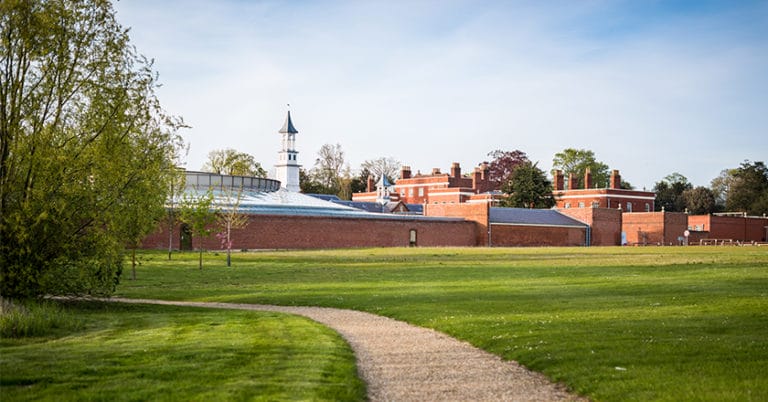 Colour photograph of path leading to Hinxton Hall Conference Centre.